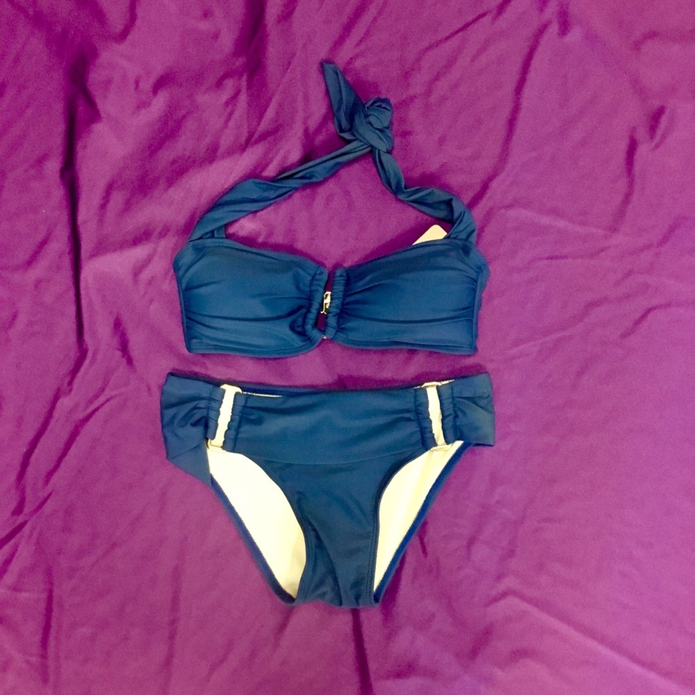 Navy blue two-piece swimsuit
